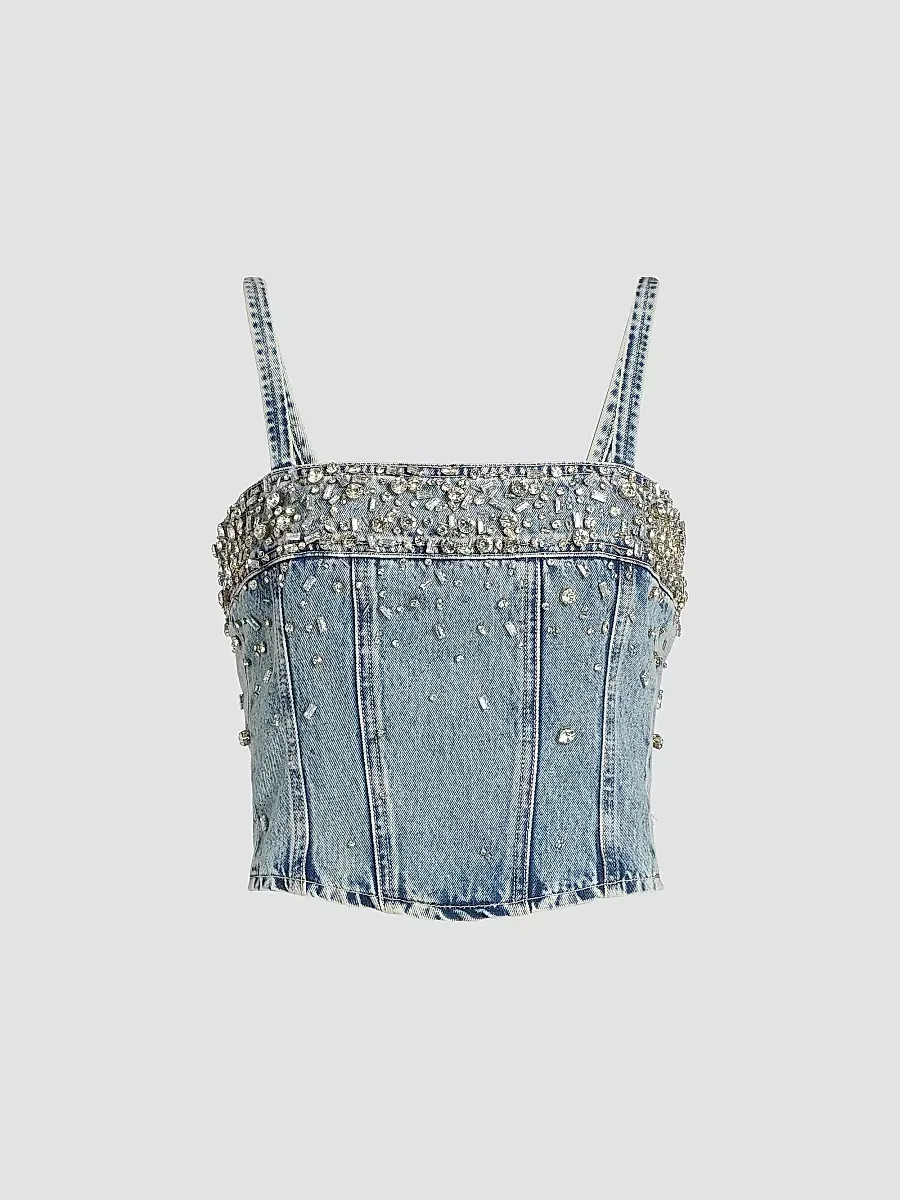 Arlin Embellished Denim Corset Top by L'AGENCE