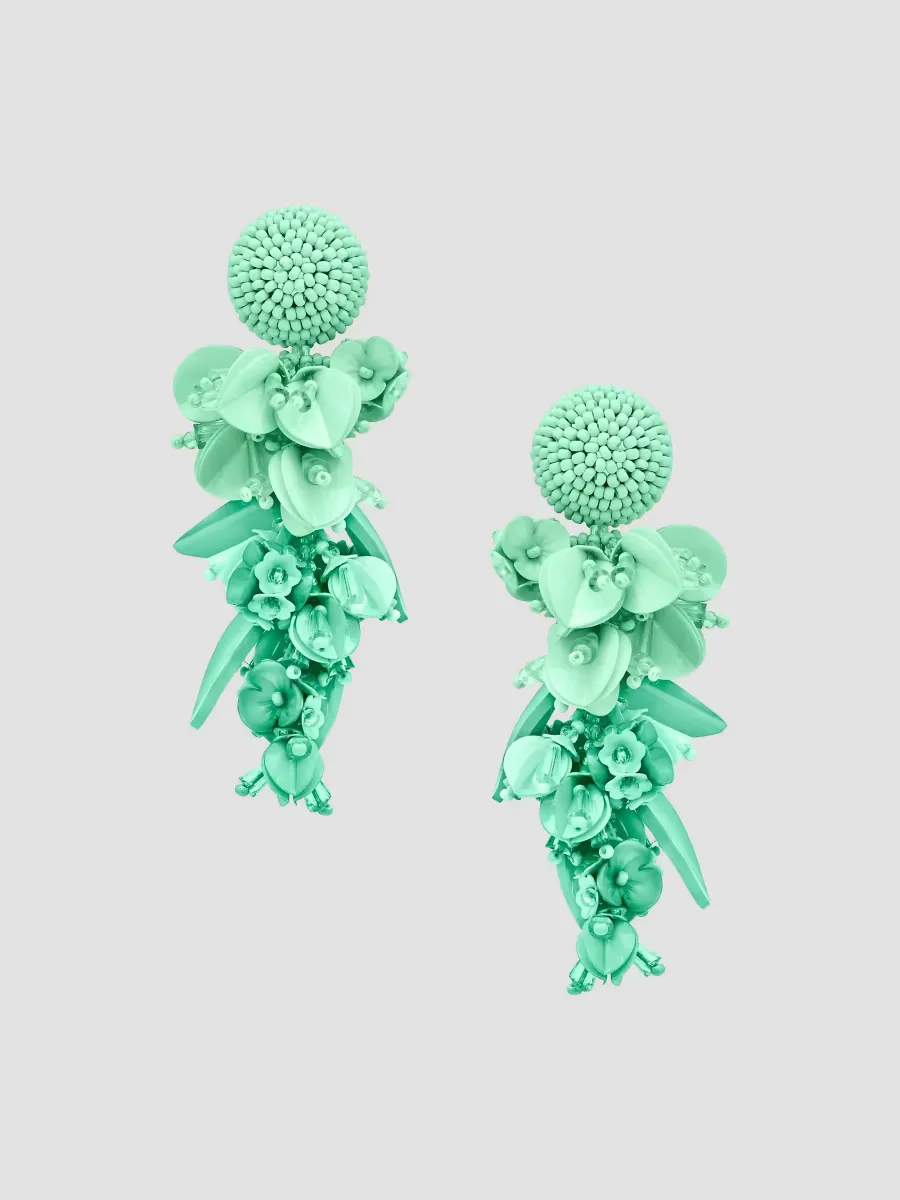 Glass Beaded Flower Clip-On Drop Earrings