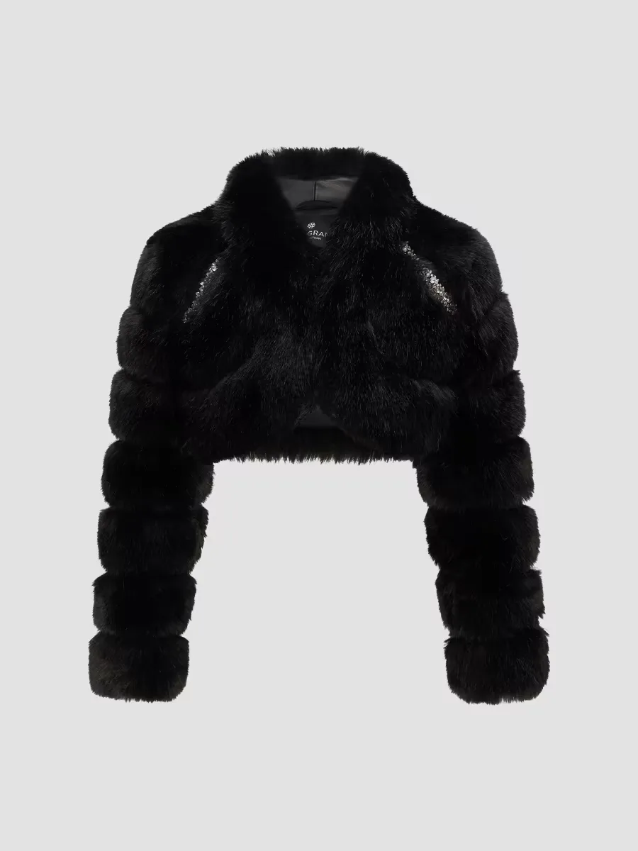 Faux Fur Fox Bolero Coat with Rhinestones