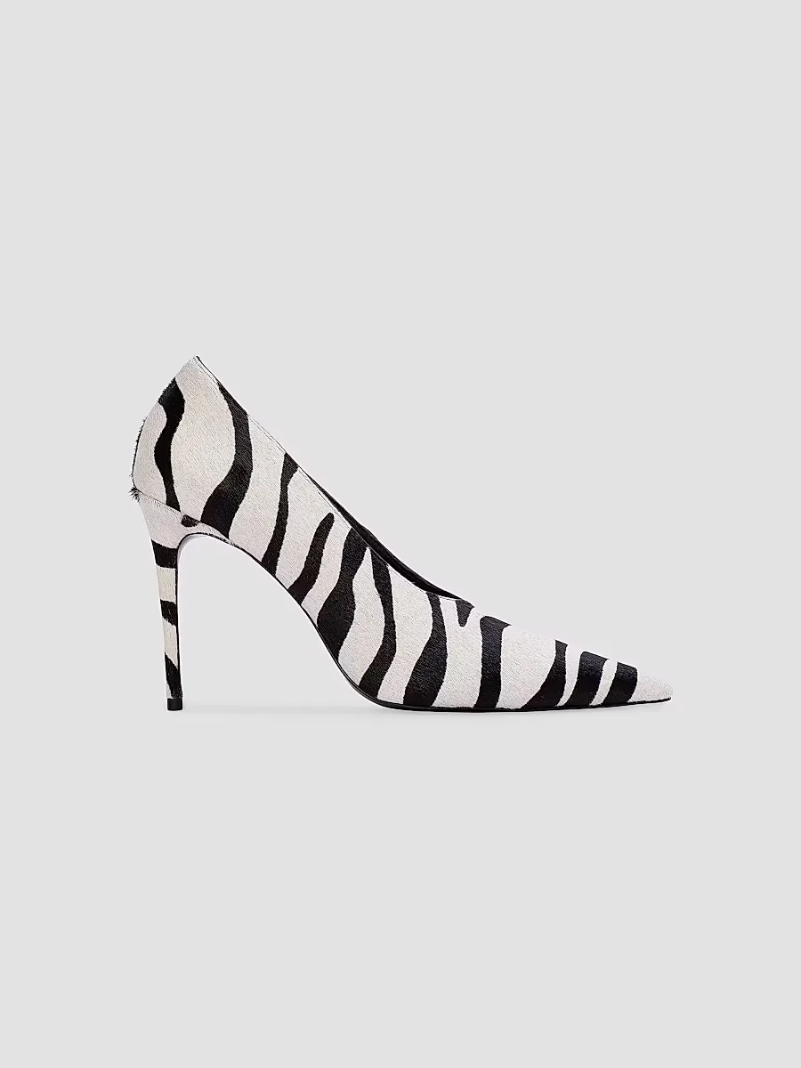Jona 100MM Zebra Pony Hair Pumps by Black Suede Studio
