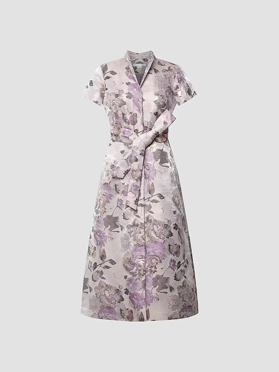 Robin Floral Jacquard Tea-Length Shirtdress by Kay Unger