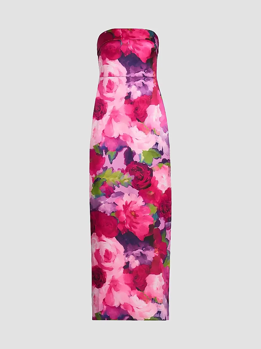 Cleo Floral Strapless Column Gown by Theia