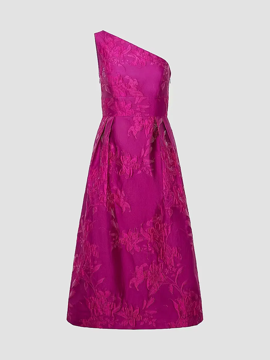 Dorrit Floral Jacquard One-Shoulder Tea-Length Dress