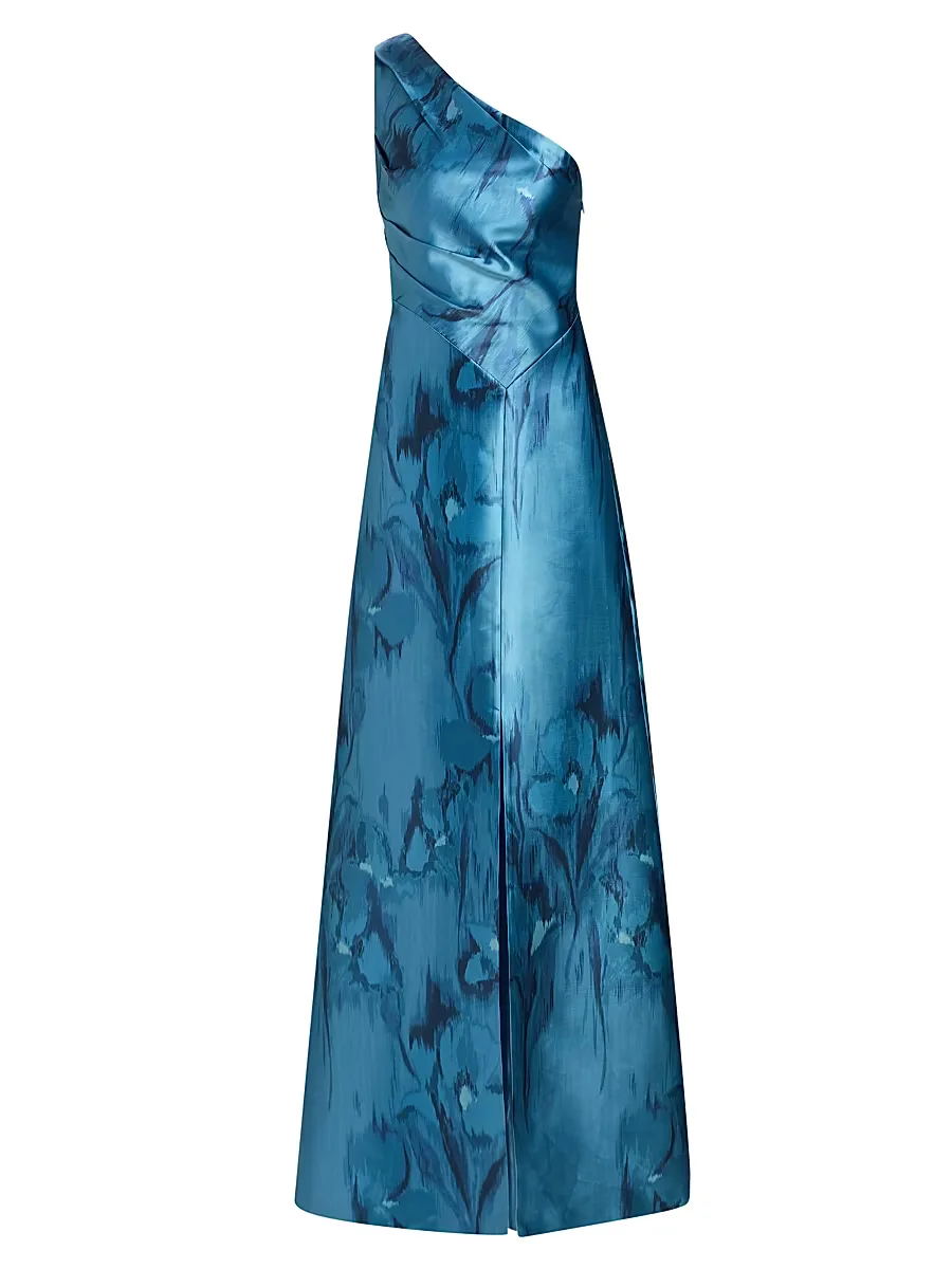 Faith Printed Mikado One-Shoulder Gown
