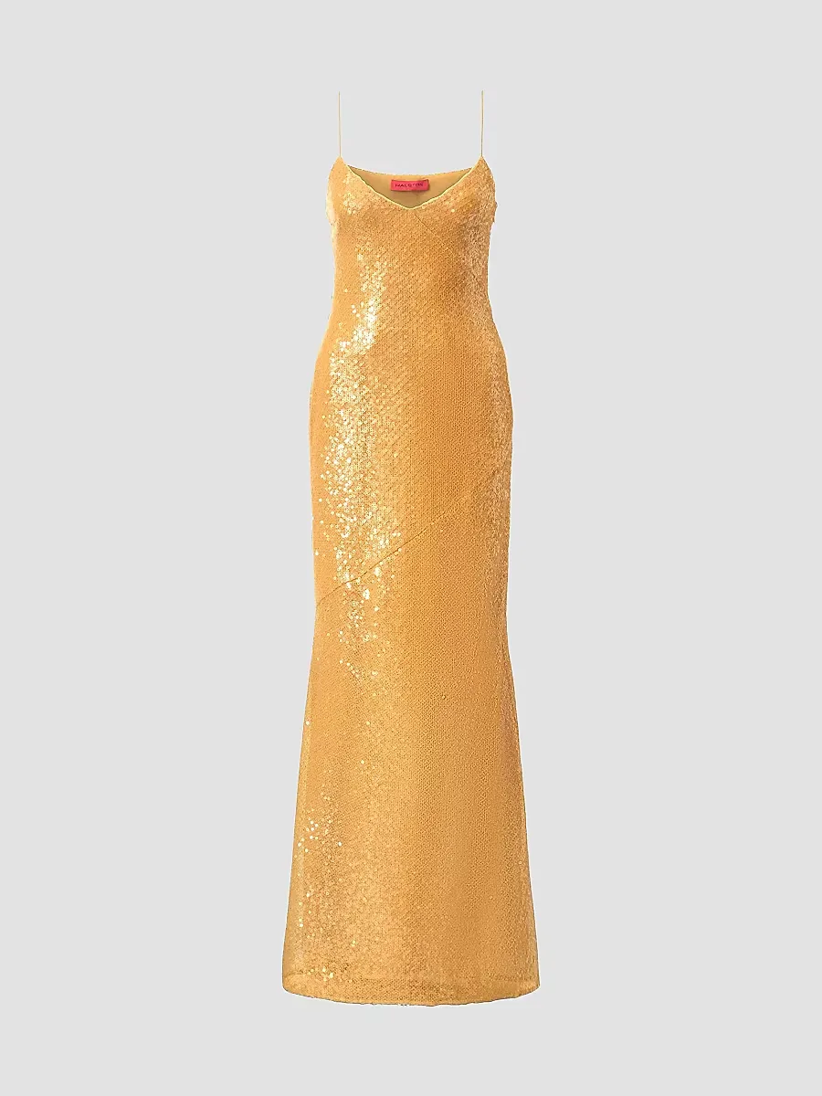 Glora Sequined V-Neck Gown by Halston