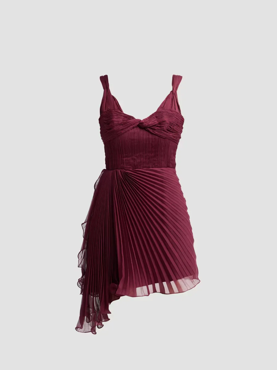 Nova Pleated Twist-Front Mini Dress by Amur