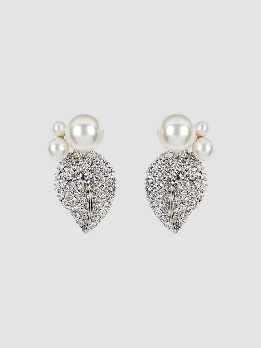 Blanca Rhodium-Plated, Imitation Pearl & Crystal Leaf Drop Earrings by BEHR