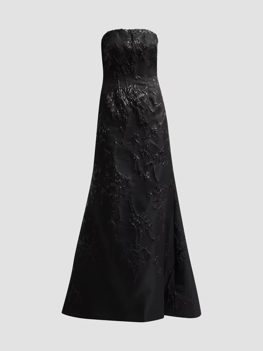 Embellished Jacquard Strapless Gown