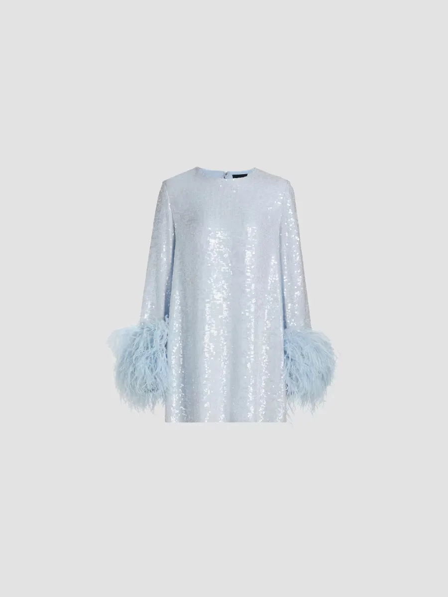 Sequined Feather-Cuff Shift Minidress by LaPointe