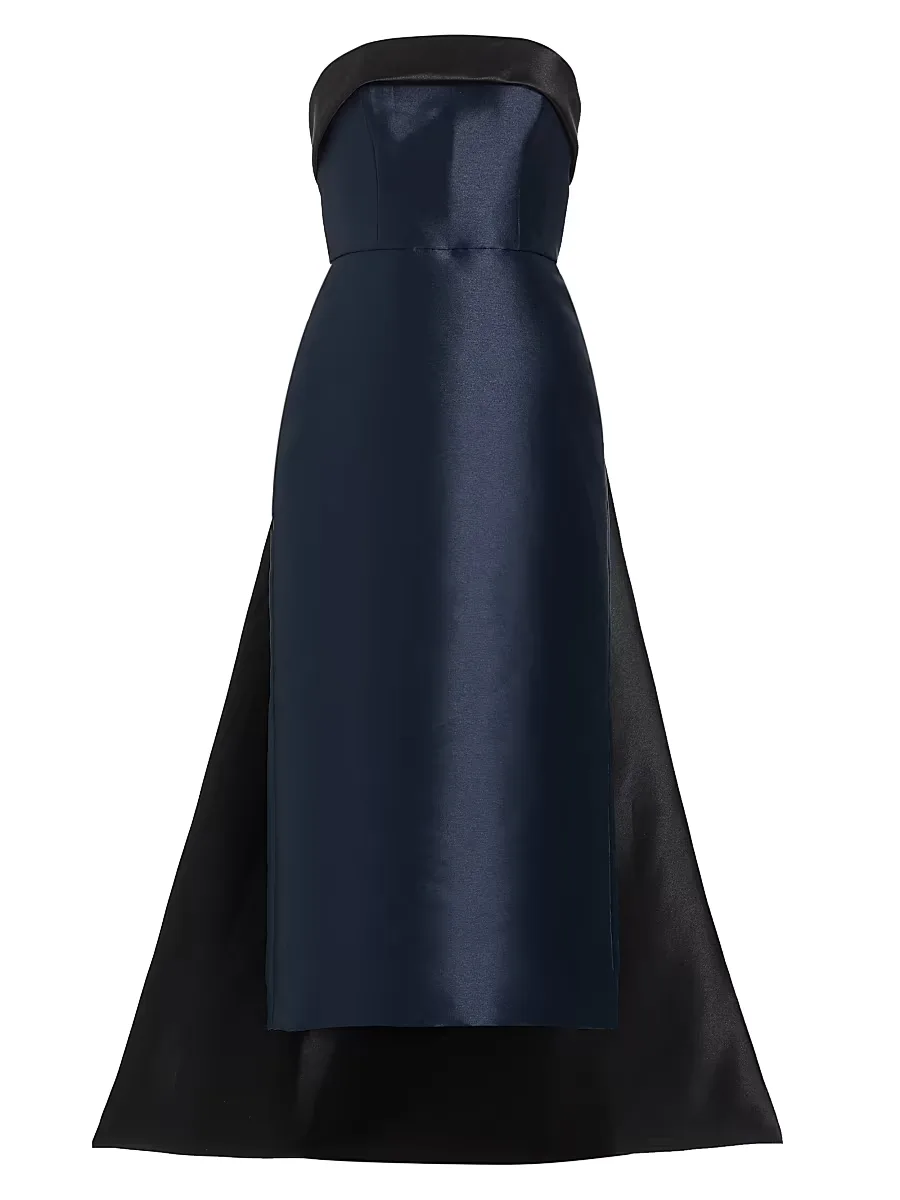 Mikado Satin Strapless Tea-Length Dress