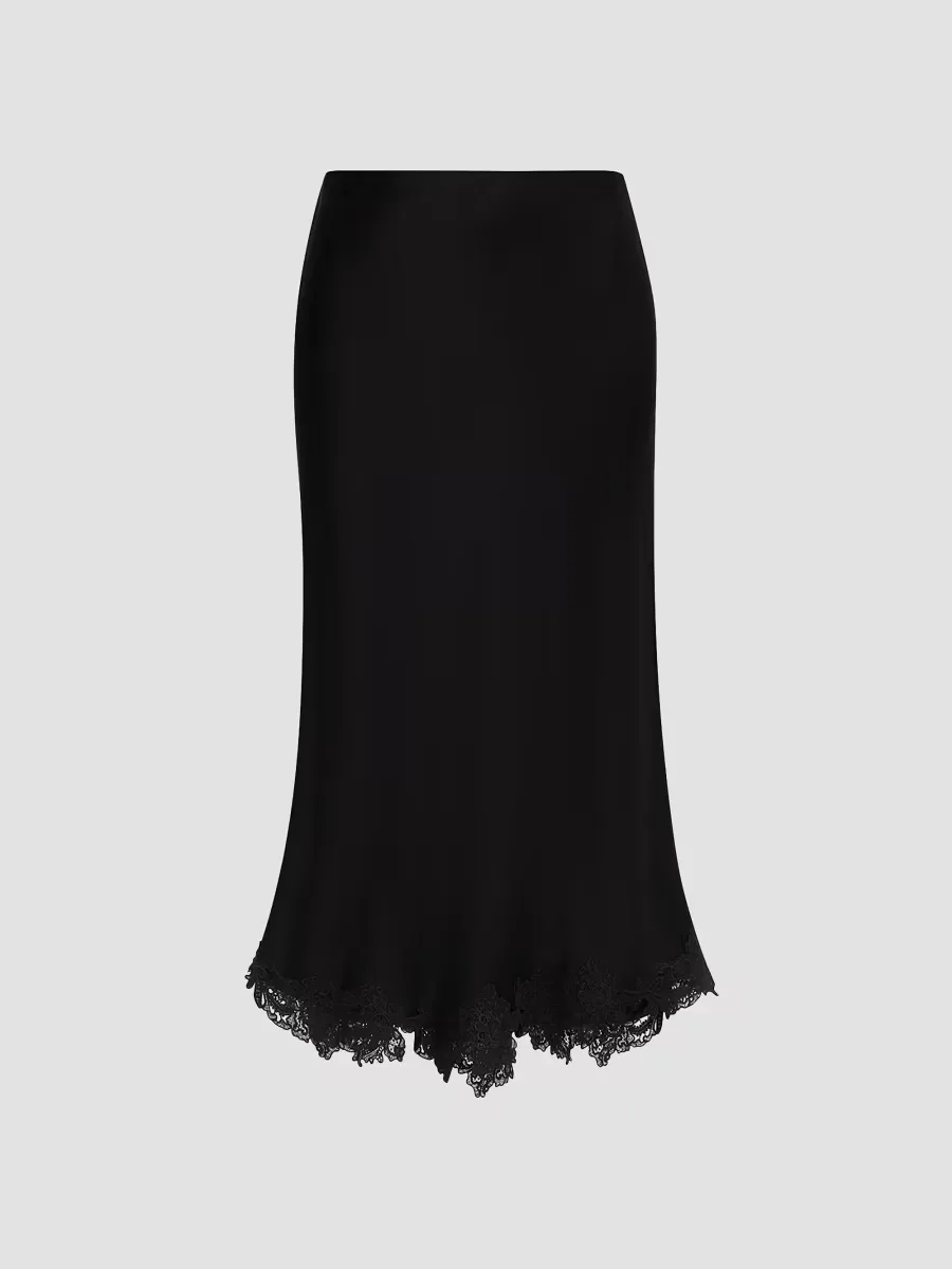 Brooks Lace-Trim Satin Midi-Skirt