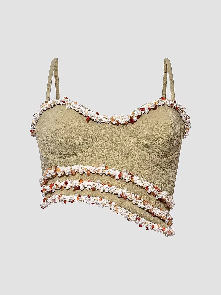 Jade Asymmetric Embellished Crop Top by PatBO