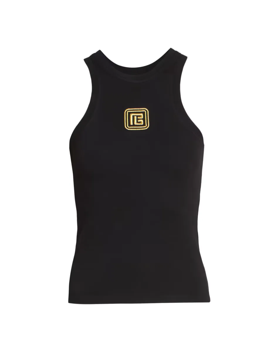 Embroidered Monogram Cotton-Blend Tank by Balmain