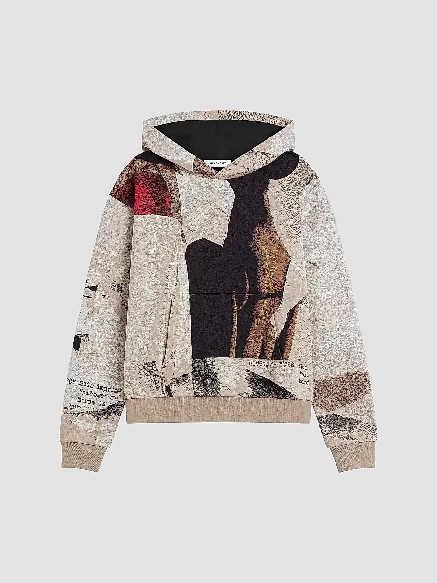 Couture Seam Hoodie with Ripped Papers Jacquard
