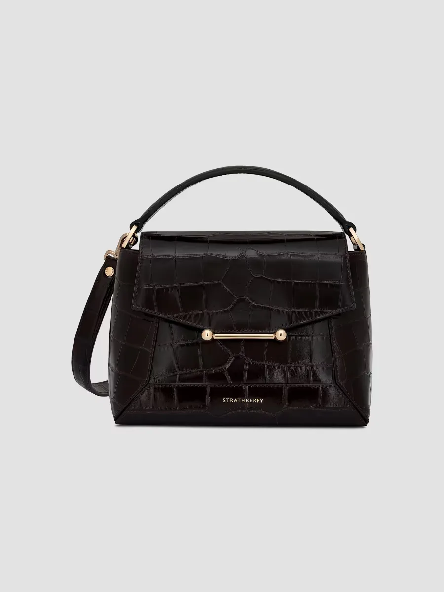 Large Mosaic Croc-Embossed Leather Top Handle Bag by Strathberry