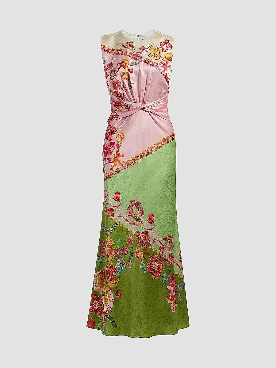 Gwen Printed Satin Maxi Dress by Saloni