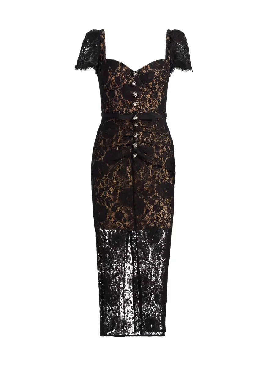 Floral Lace Sweetheart Midi-Dress by Self Portrait