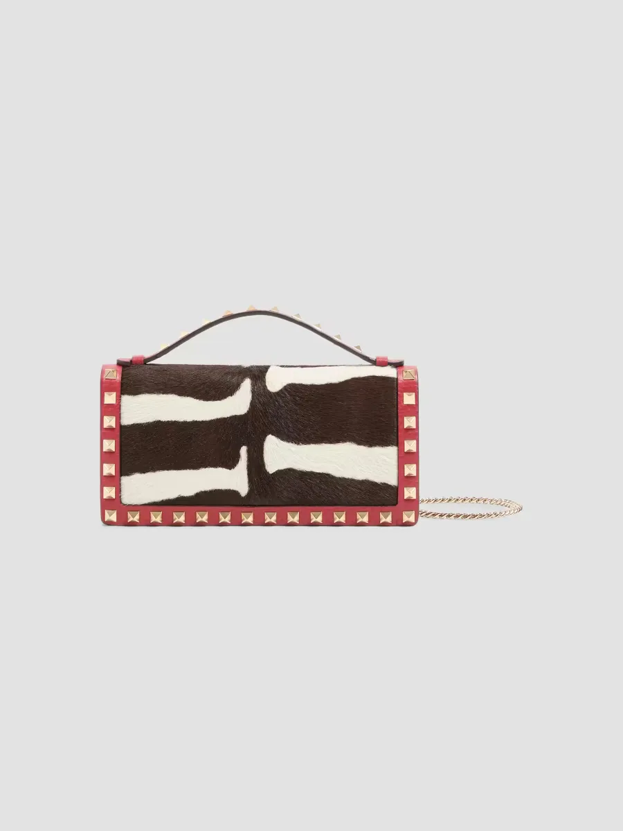 Rockstud Wallet with Chain in Pony Effect Calfskin