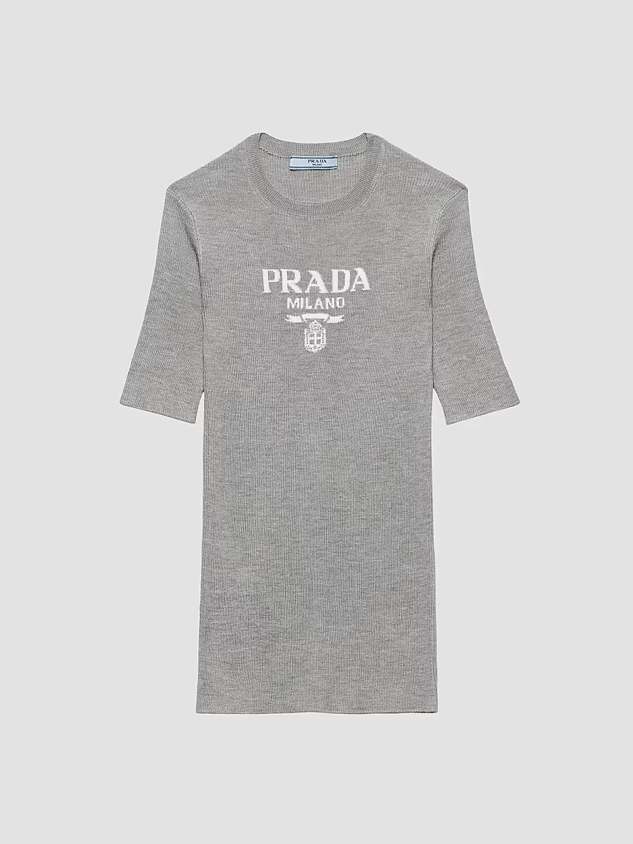 Silk Crewneck Sweater with Logo by Prada
