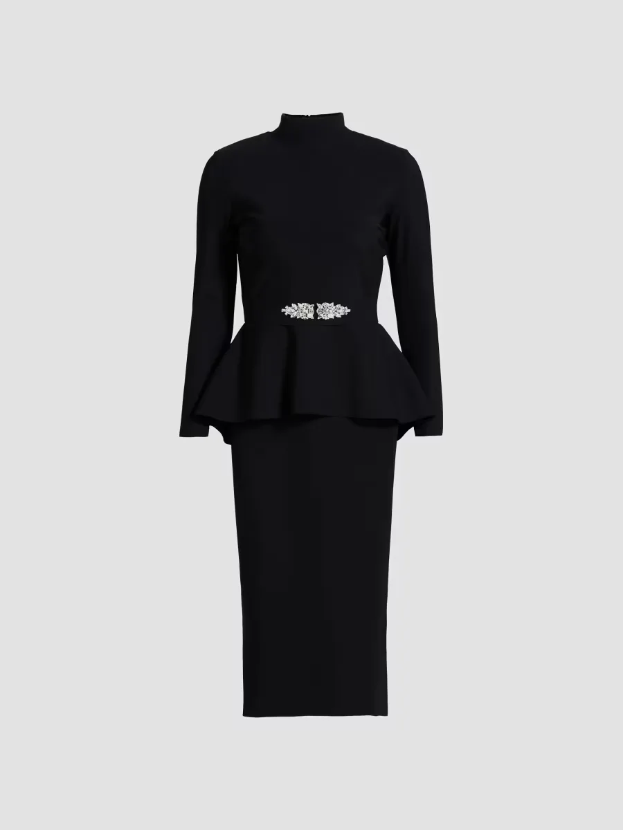Haby Crystal-Embellished Peplum Knee-Length Dress by Chiara Boni La Petite Robe