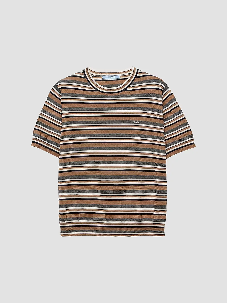 Short-Sleeved Striped Jersey T-Shirt by Prada