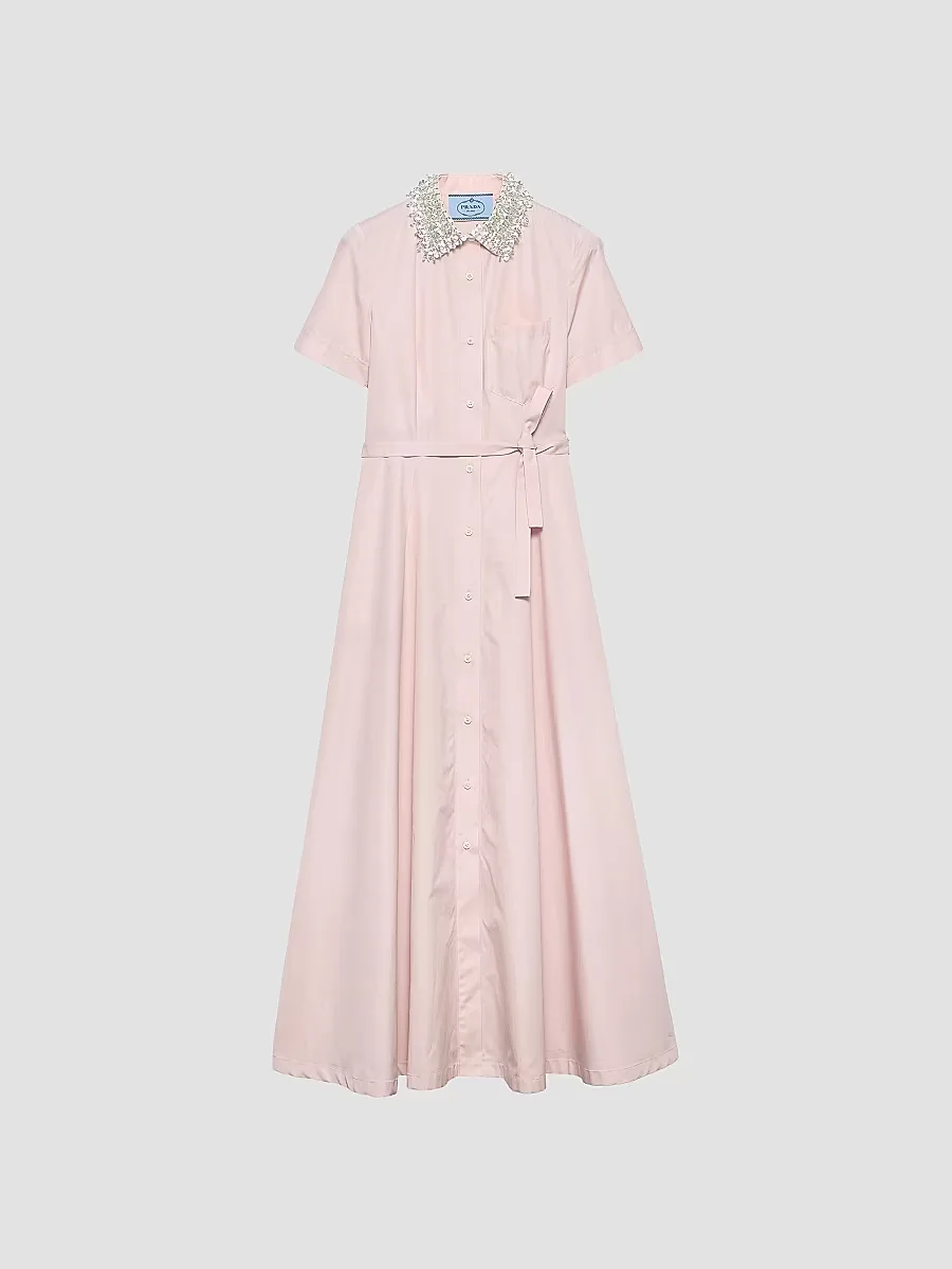 Embroidered Poplin Shirt Dress by Prada