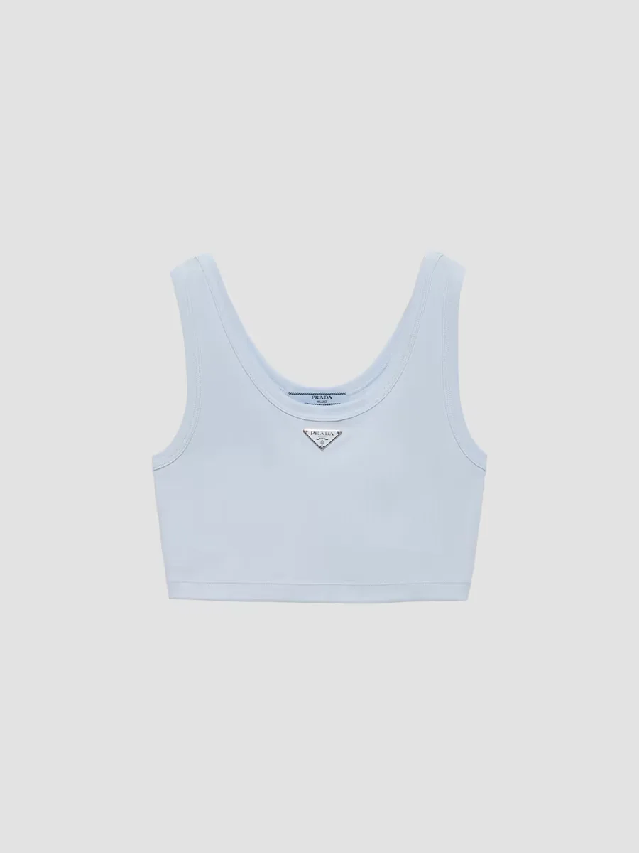 Ribbed Knit Cotton Crop Top by Prada