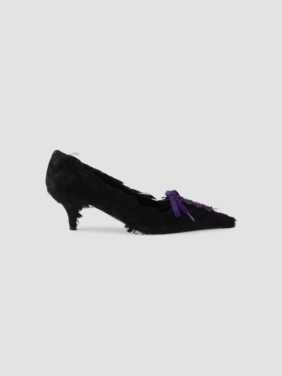 Feather Embellished Satin Pumps by Prada