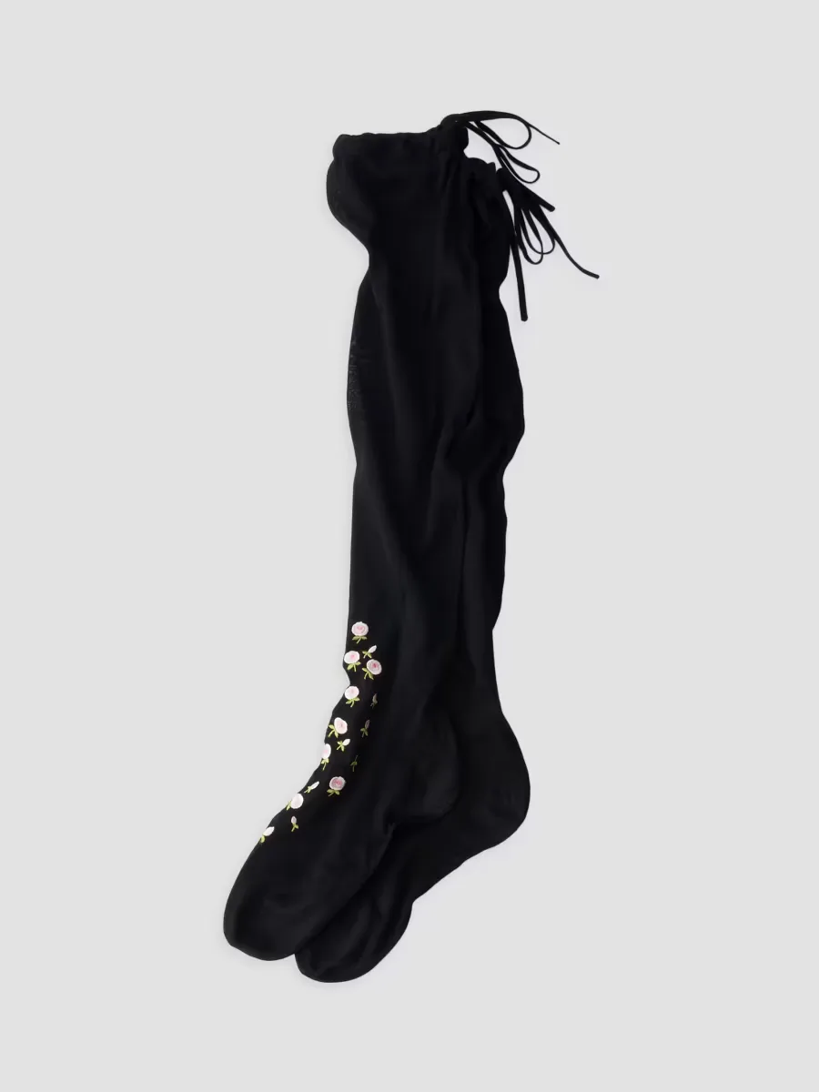 Embroidered Over the Knee Cotton Socks by Prada