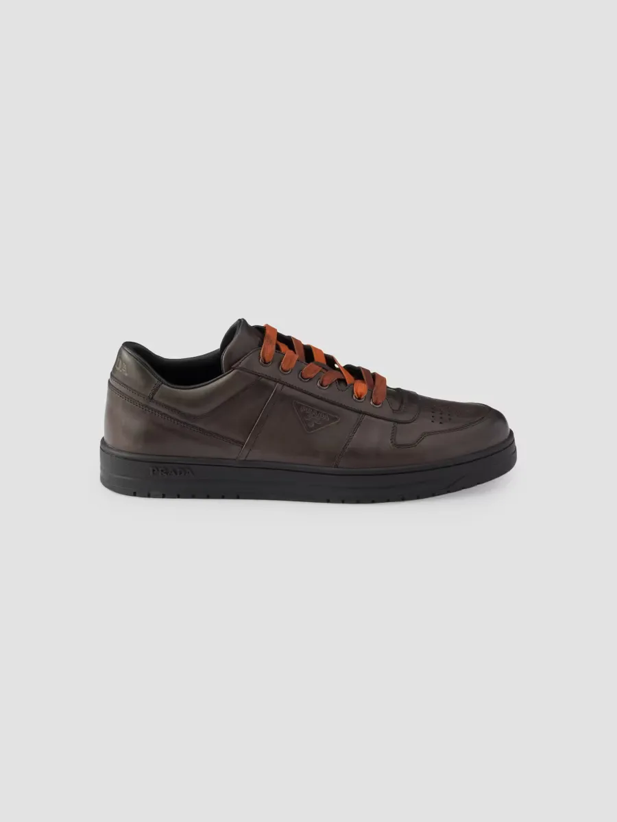 Downtown Aged Leather Sneakers by Prada