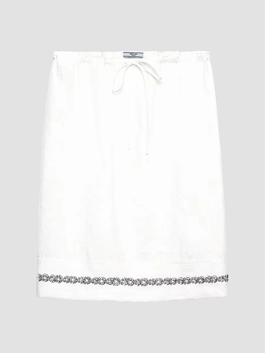 Embroidered Slubbed Fabric Skirt by Prada