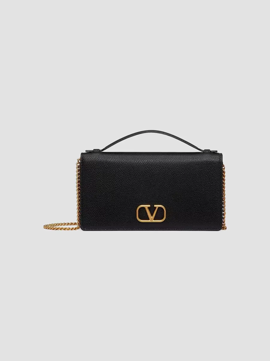 Vlogo Signature Grainy Calfskin Wallet with Chain
