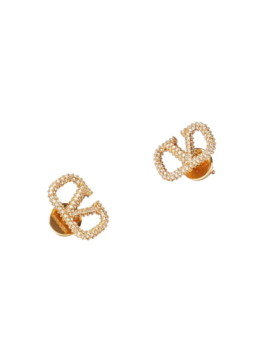 Vlogo Signature Stud Earrings in Metal and Swarovski Crystals by Valentino