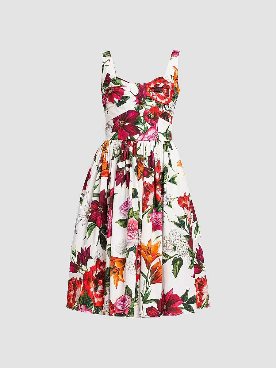 Rafia Fiori Floral Cotton Poplin Dress by Dolce & Gabbana