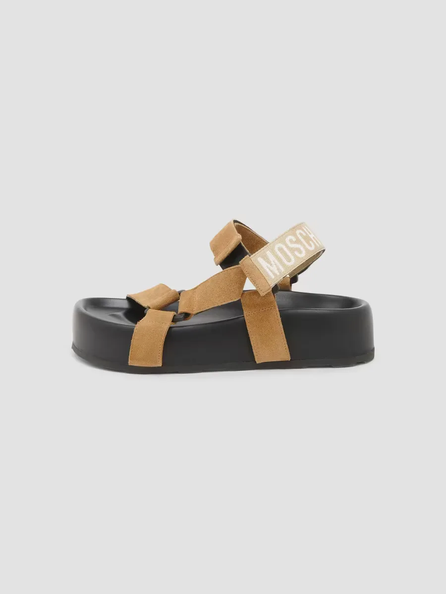 Sporty Logo-Detailed Suede Platform Sandals by Moschino