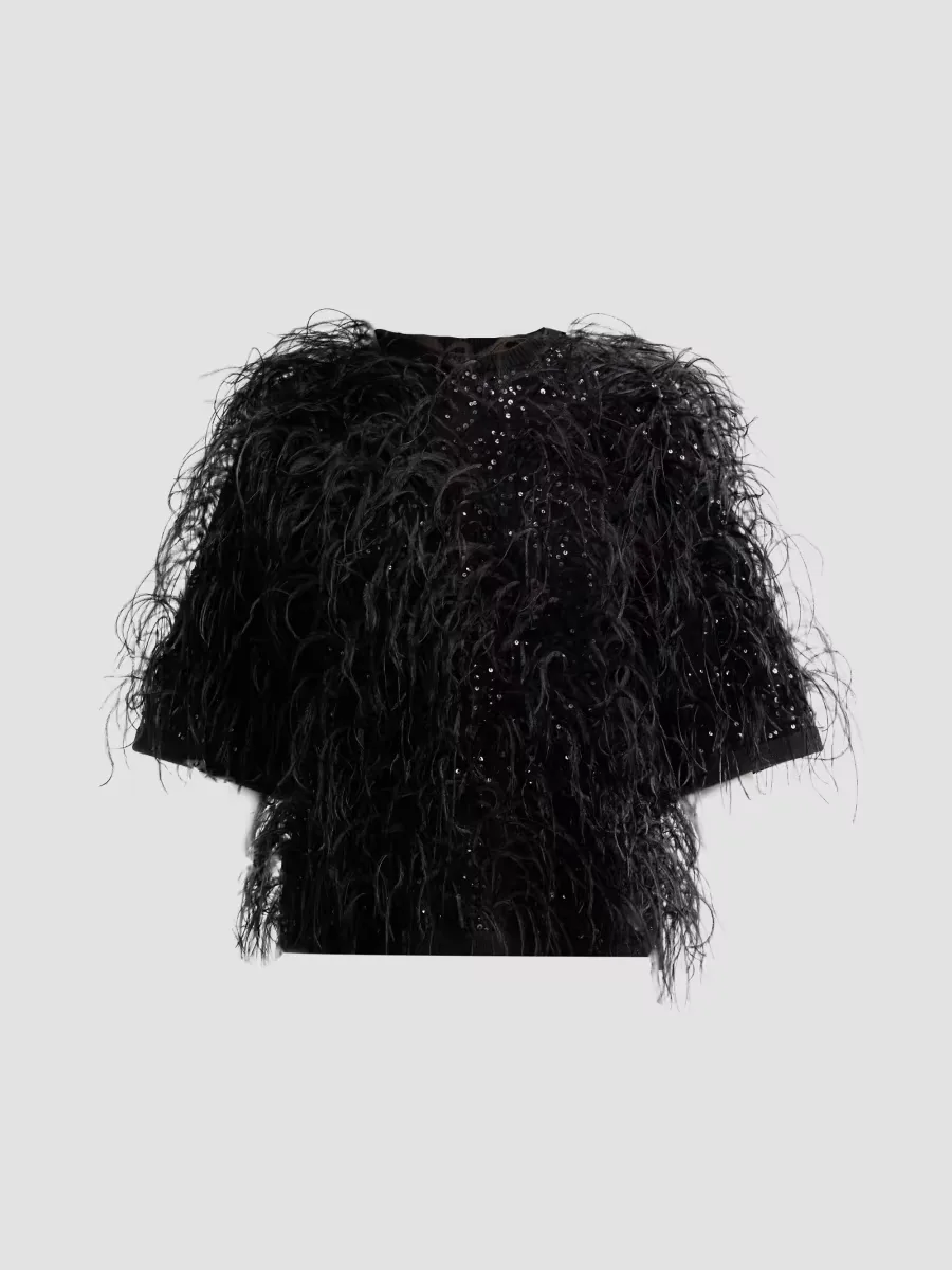 Embroidered Ostrich Plume Top by MICHAEL Michael Kors