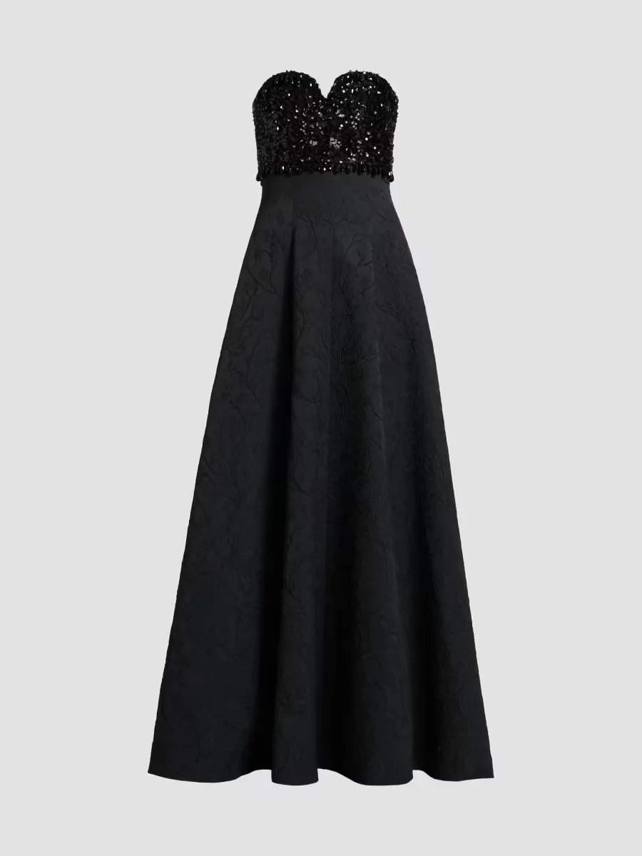 Lillian Sequined Bust Jacquard Cloque Ballgown by SACHIN BABI