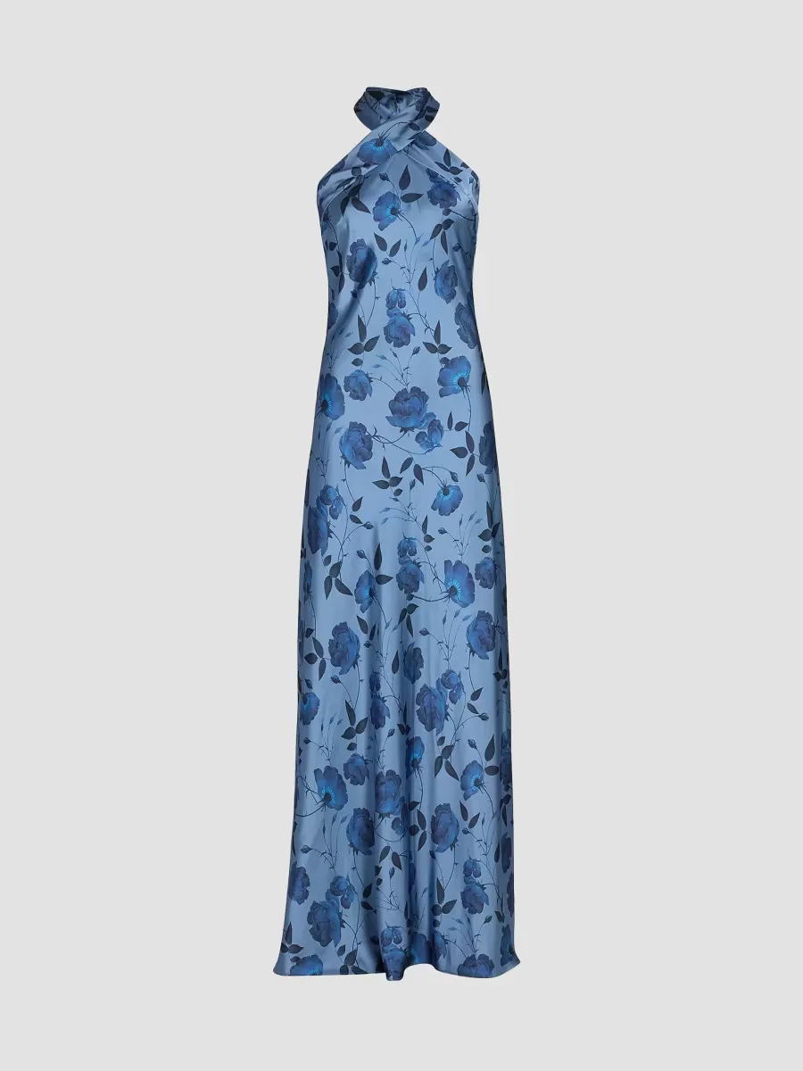 Laurant Floral Satin Halter Gown