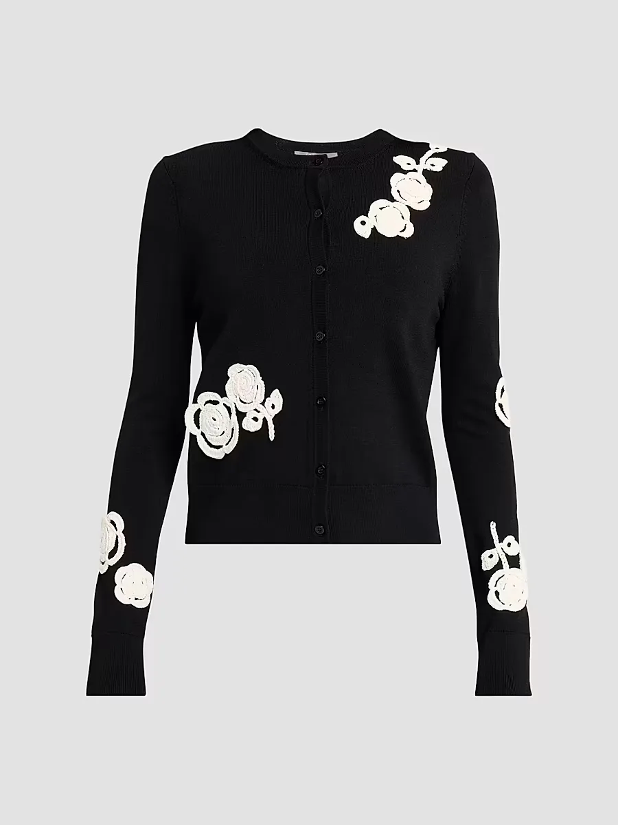 Crochet Appliqu Knit Cardigan by Lela Rose