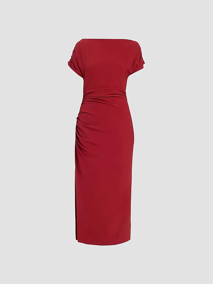 Side Ruched Crpe Midi Dress