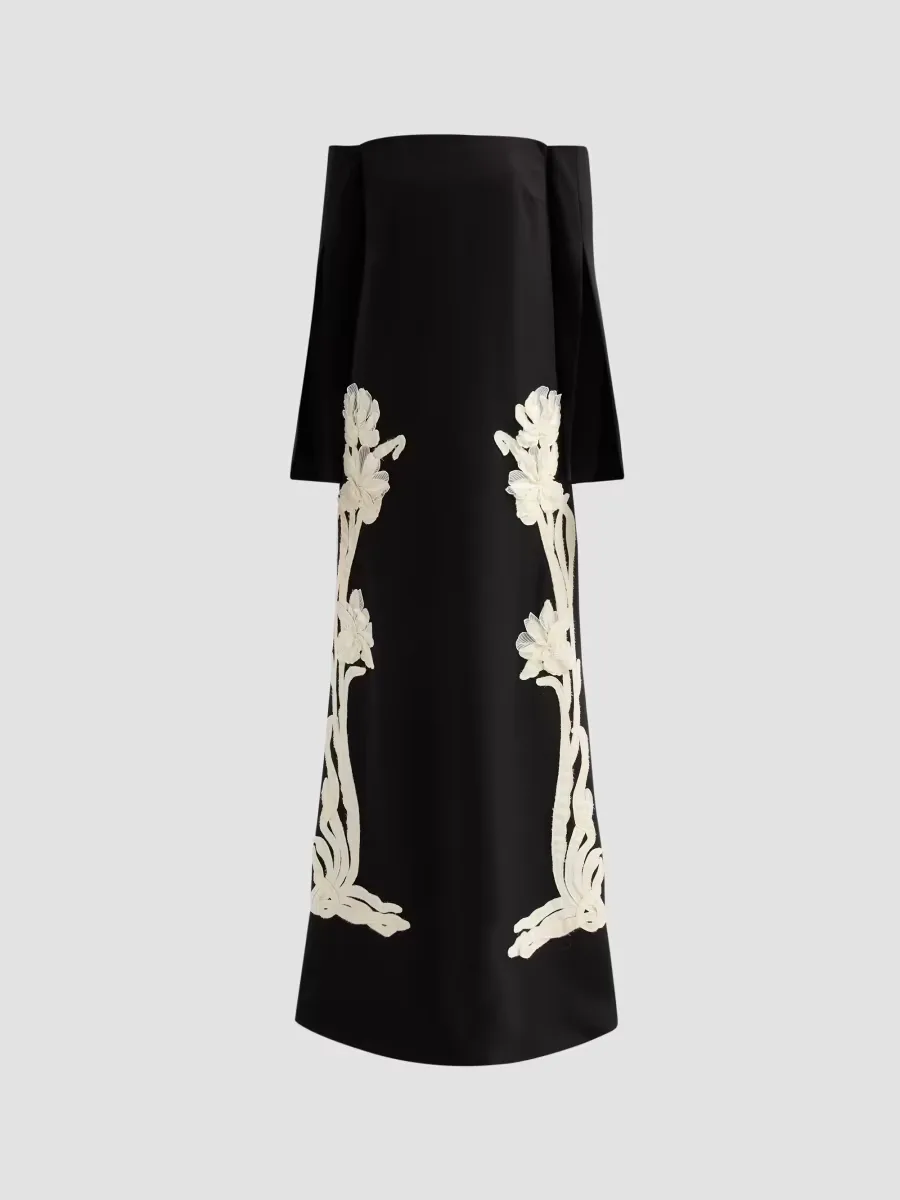 Floral Organza Embroidered Crepe Gown