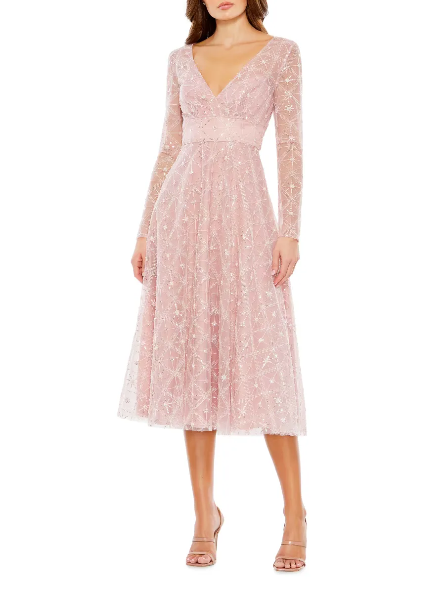 Mac Duggal Embellished Mesh Midi-Dress by M.A.C.