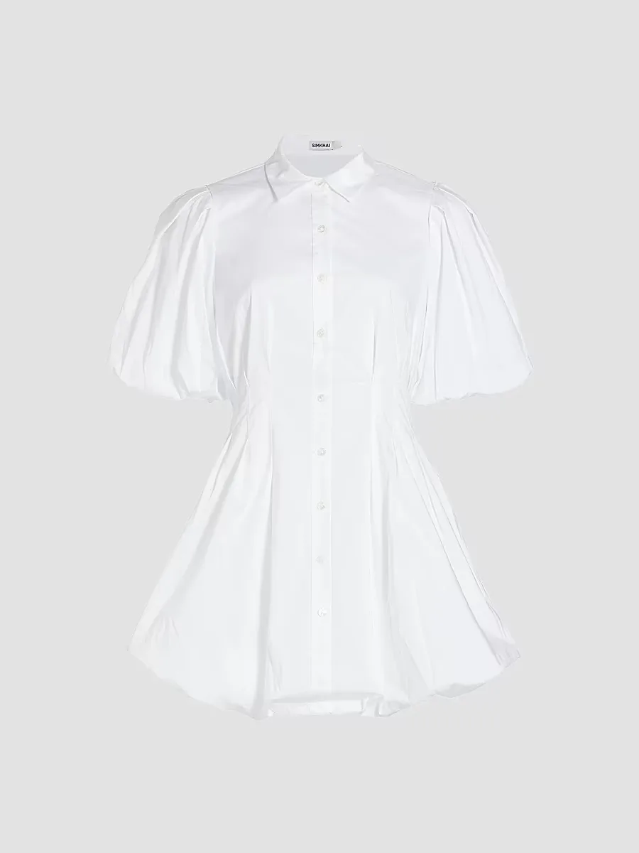 Cleo Puff-Sleeve Pintuck Minidress