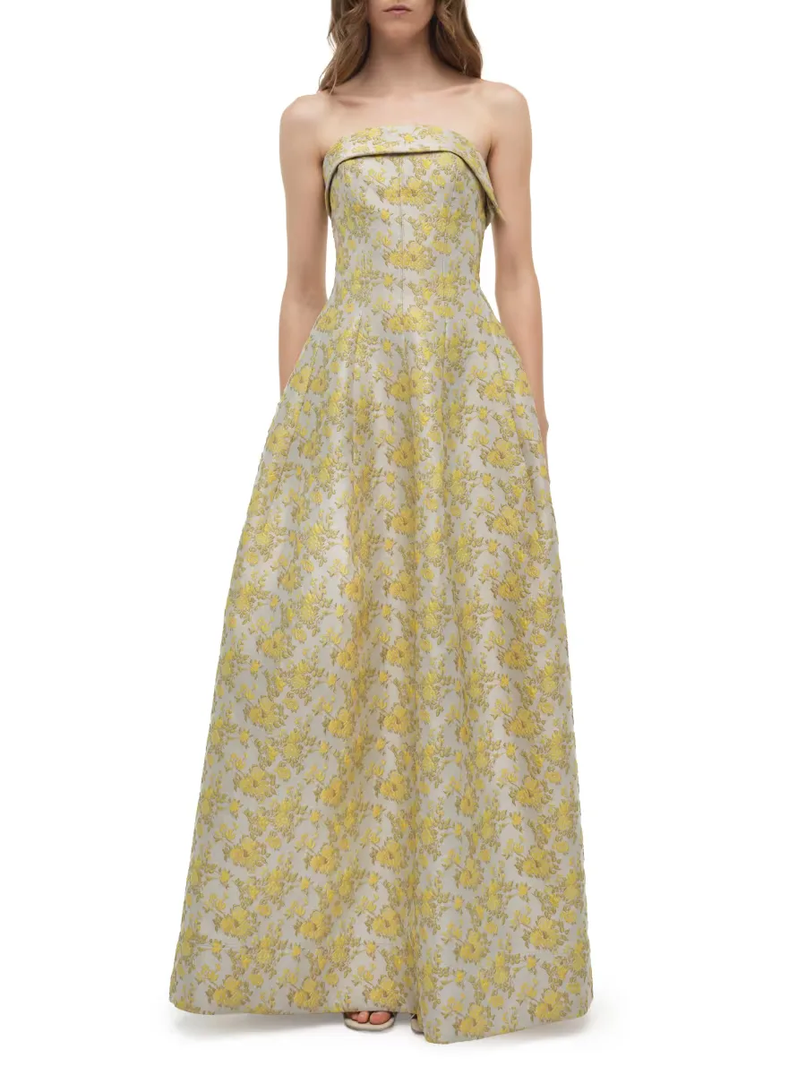 Octavia Floral Jacquard Strapless Gown by SIMKHAI