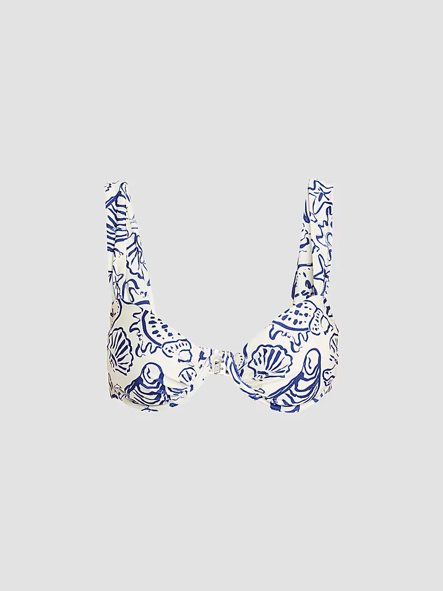 Anniston Printed Ruched Cup Bikini Top by SIMKHAI