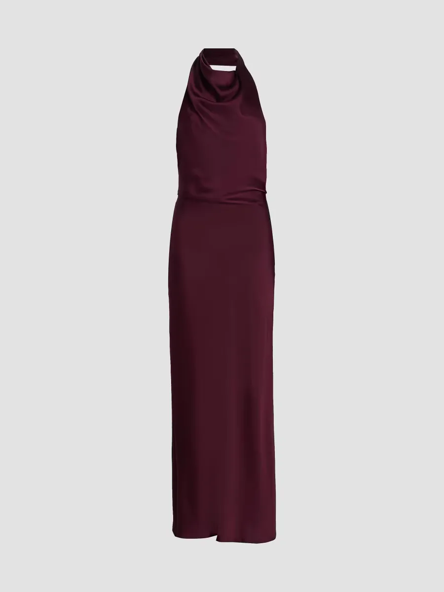 Reannon Draped Satin Halter Gown