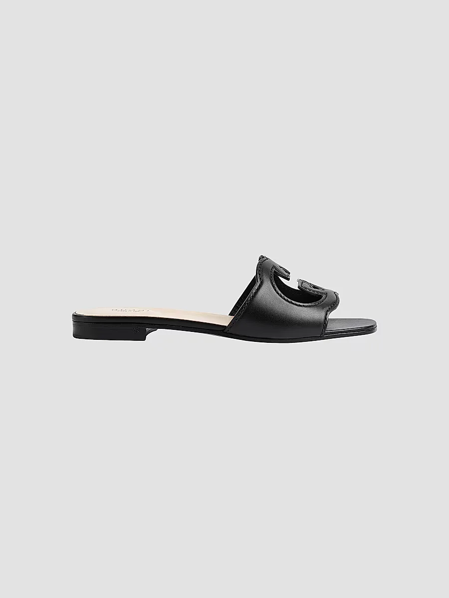 GG Cut-Out Leather Slides by Gucci
