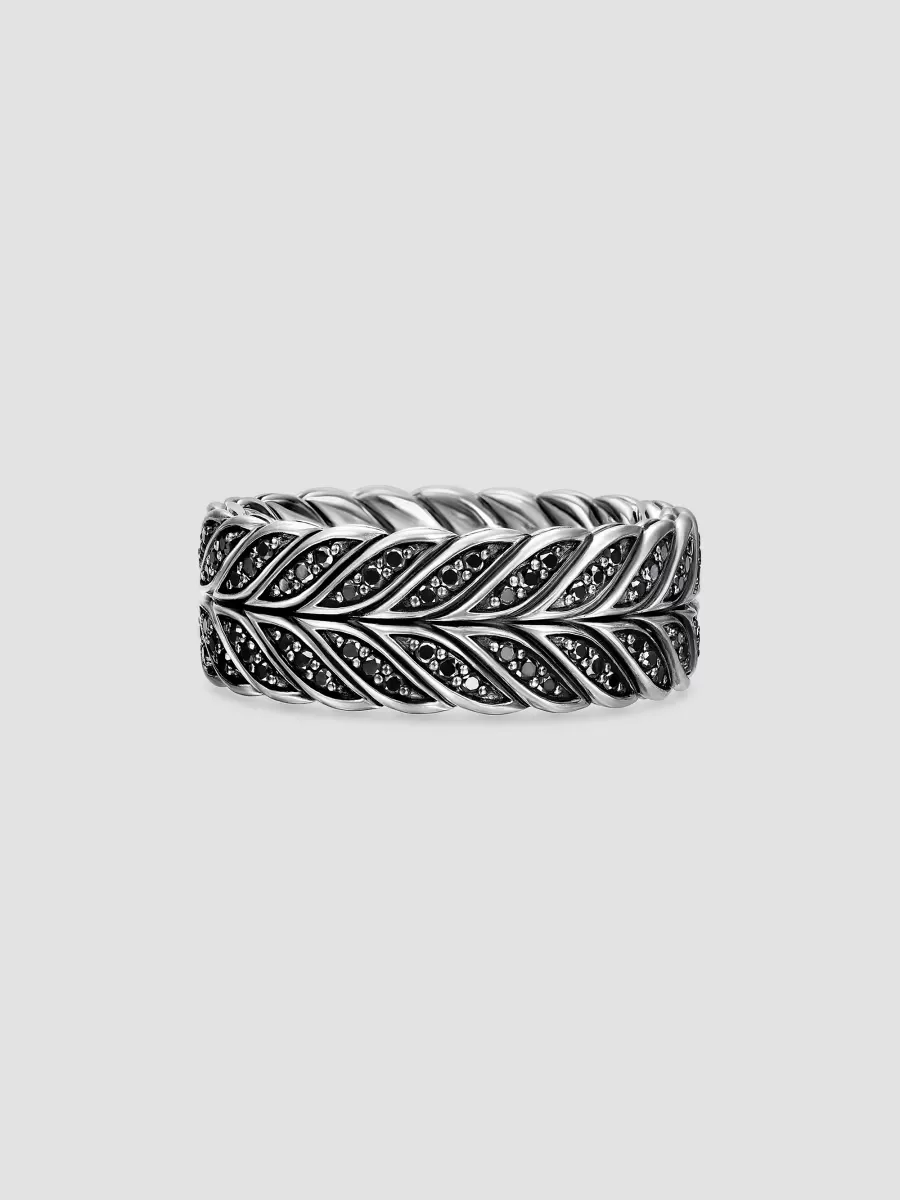 Chevron Pav Band Ring in Sterling Silver
