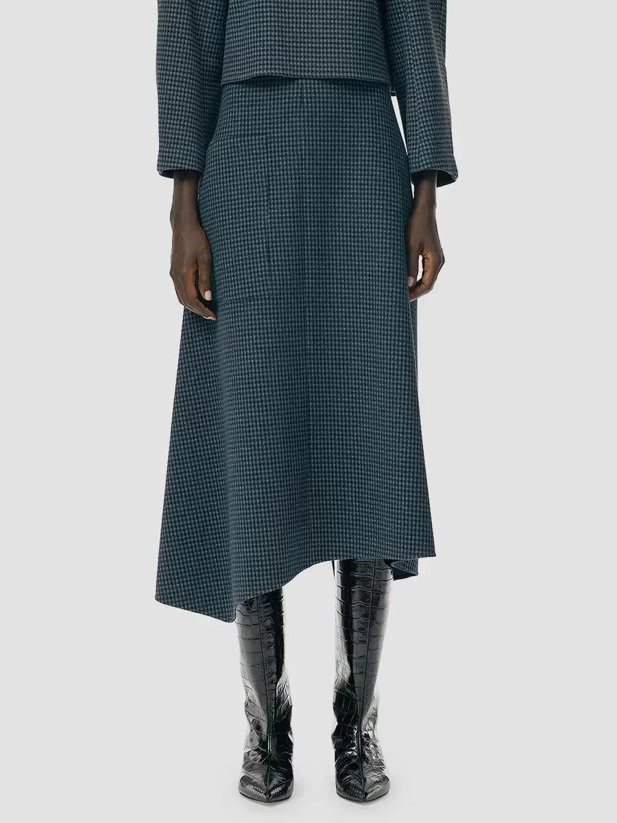 Camille Check Origami Faux-Wrap Skirt by Tibi