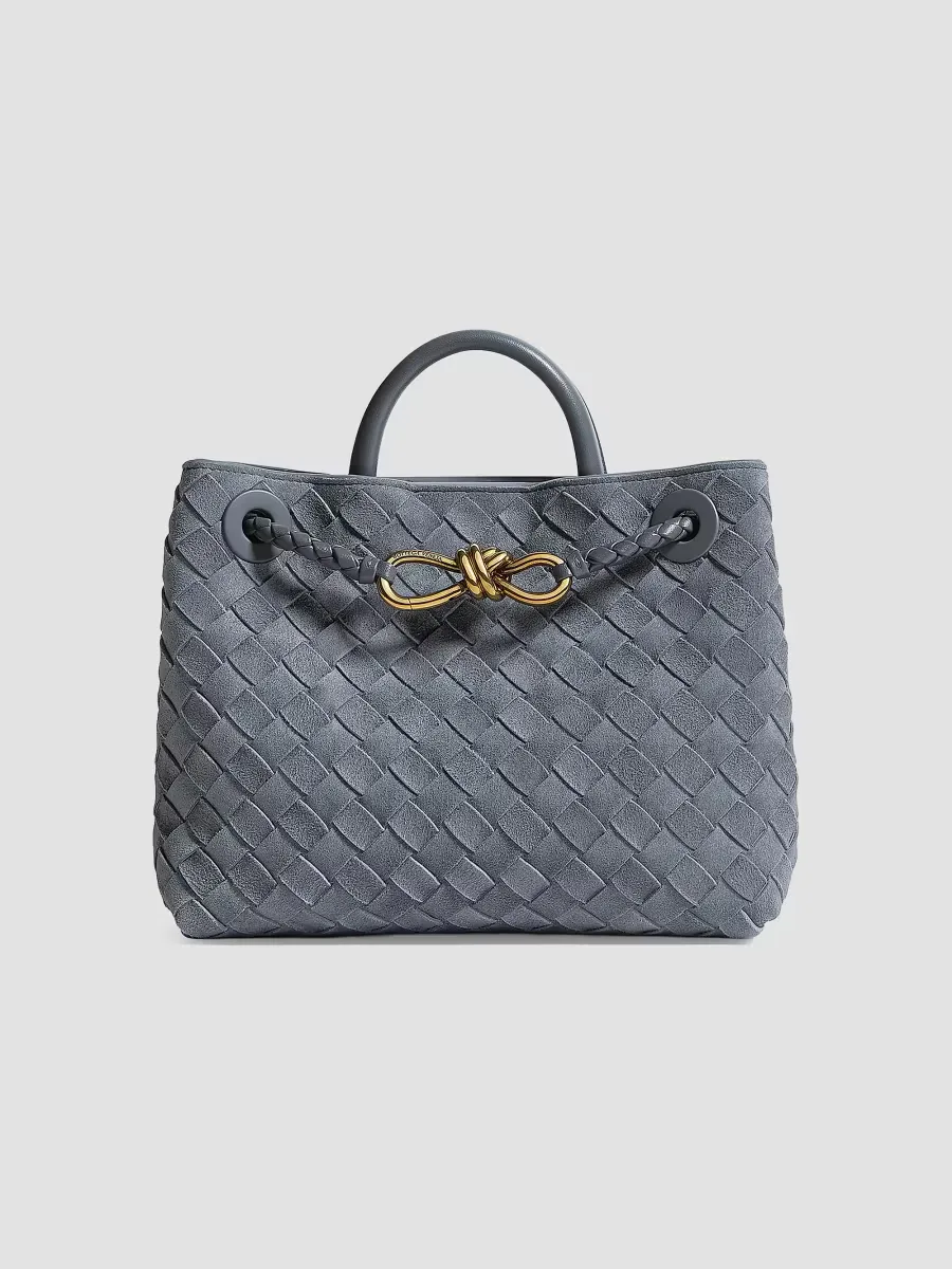 Andiamo Small Intrecciato Suede Top Handle Bag